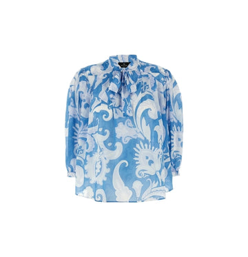 Blue Paisley Print Long Sleeved Blouse
