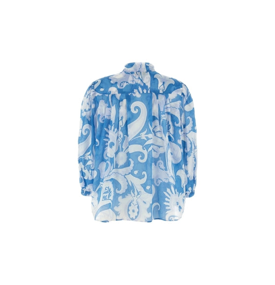 Blue Paisley Print Long Sleeved Blouse