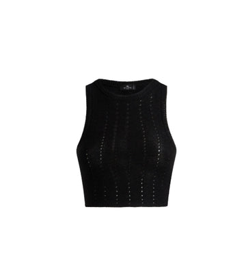 Black Knit With Punched Detail Crop Top