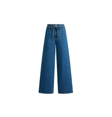 Blue Culotte Belted Denim Trousers