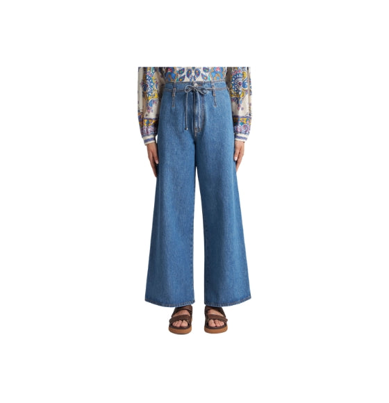 Blue Culotte Belted Denim Trousers