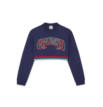 Dark Blue Baseball Cropped Jumper