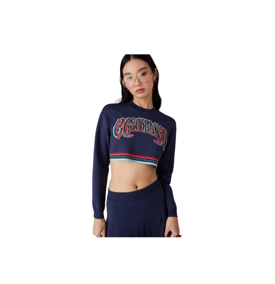 Dark Blue Baseball Cropped Jumper