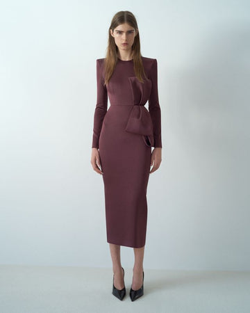 Long Sleeve Dress in Satin Crepe